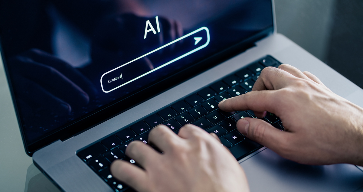 typing an laptop with AI search for SEO for dentists